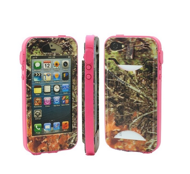 Durable Camouflauge iPhone 5 Band-It Case Orange Cambo with Pink Band